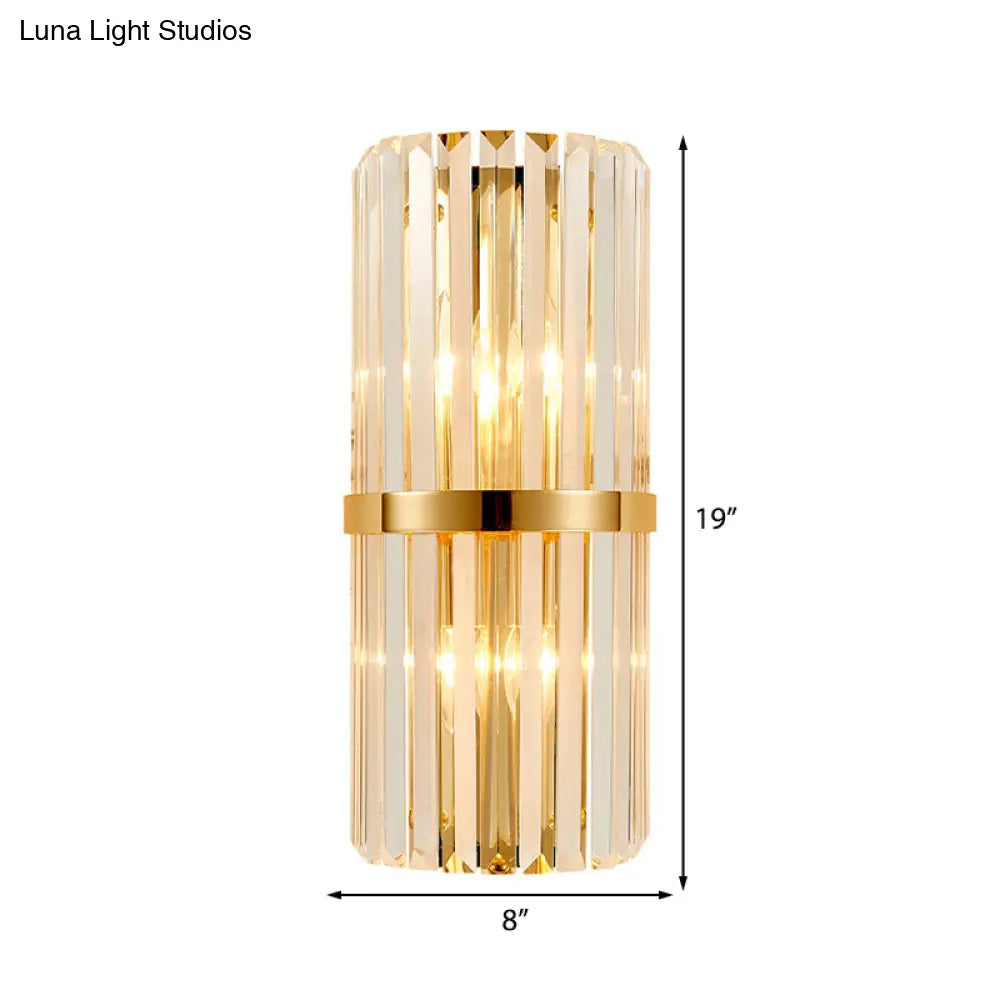 Vintage Style Crystal Wall Lamp With 2 Lights And Brass/Gold Sconce For Living Room