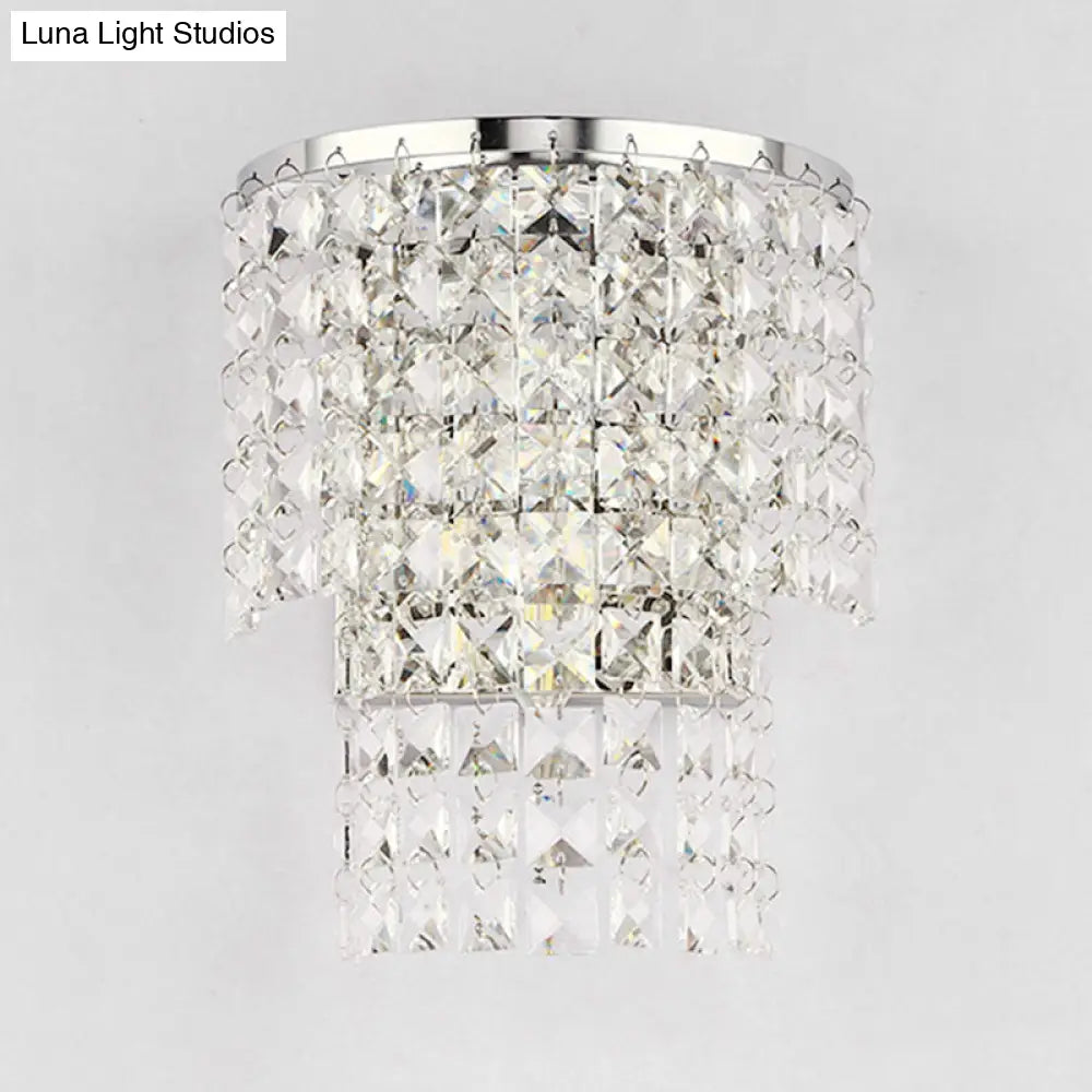 Vintage Style Crystal Wall Sconce With Double Layers & Chrome/Gold Finish - 1 Light Square Shape