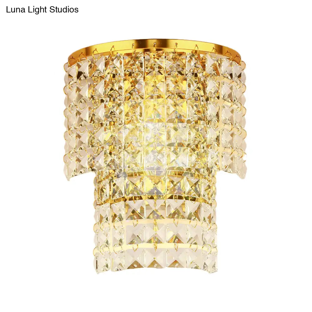 Vintage Style Crystal Wall Sconce With Double Layers & Chrome/Gold Finish - 1 Light Square Shape