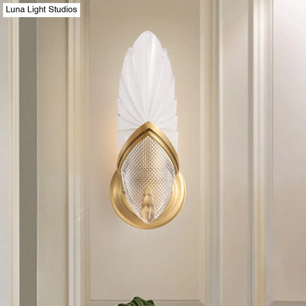 Vintage Style Gold Wall Lamp With Frosted Oval Glass For Bedroom