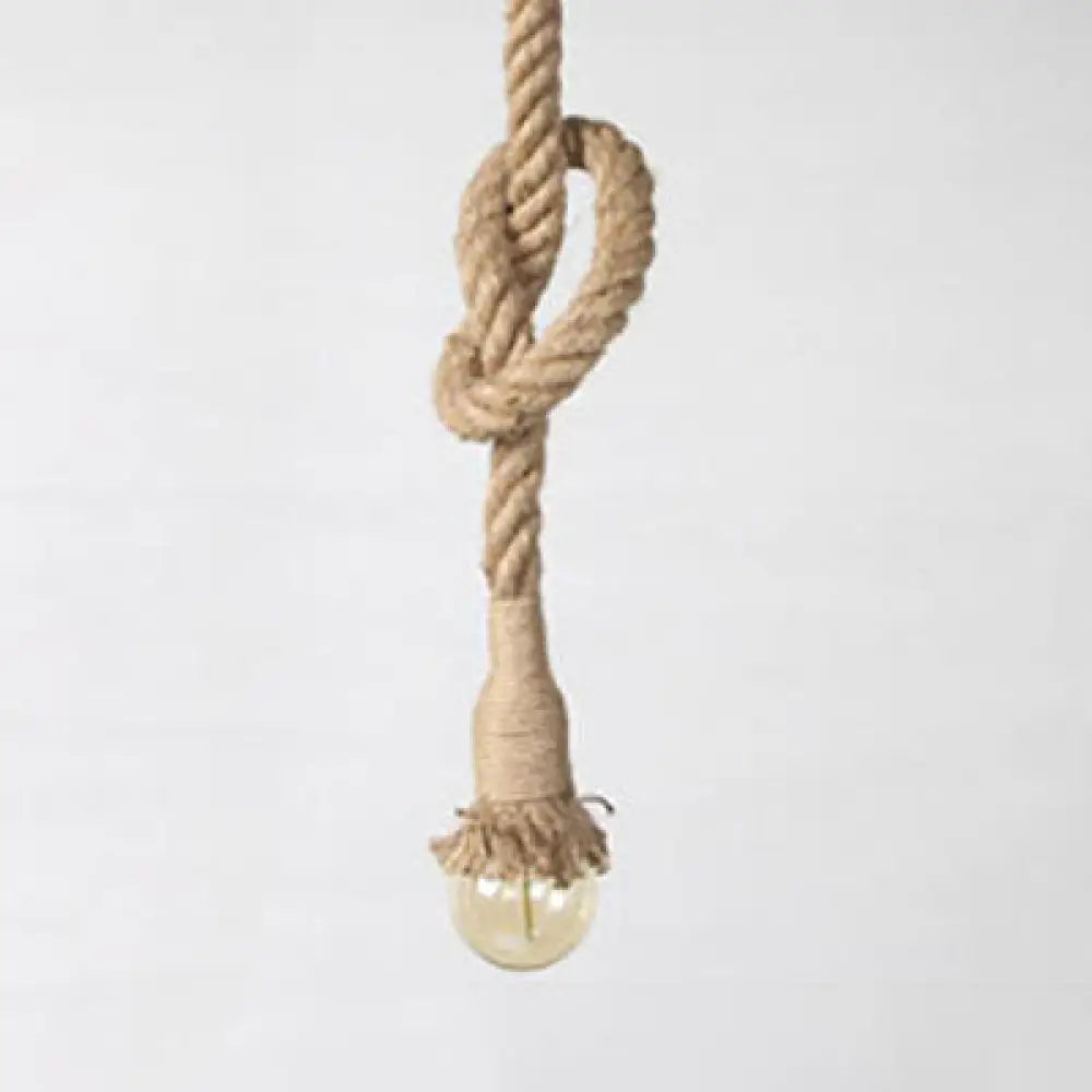 Vintage Style Hemp Rope Pendant Light Fixture For Restaurants - Beige Color Open Bulb 1 Head