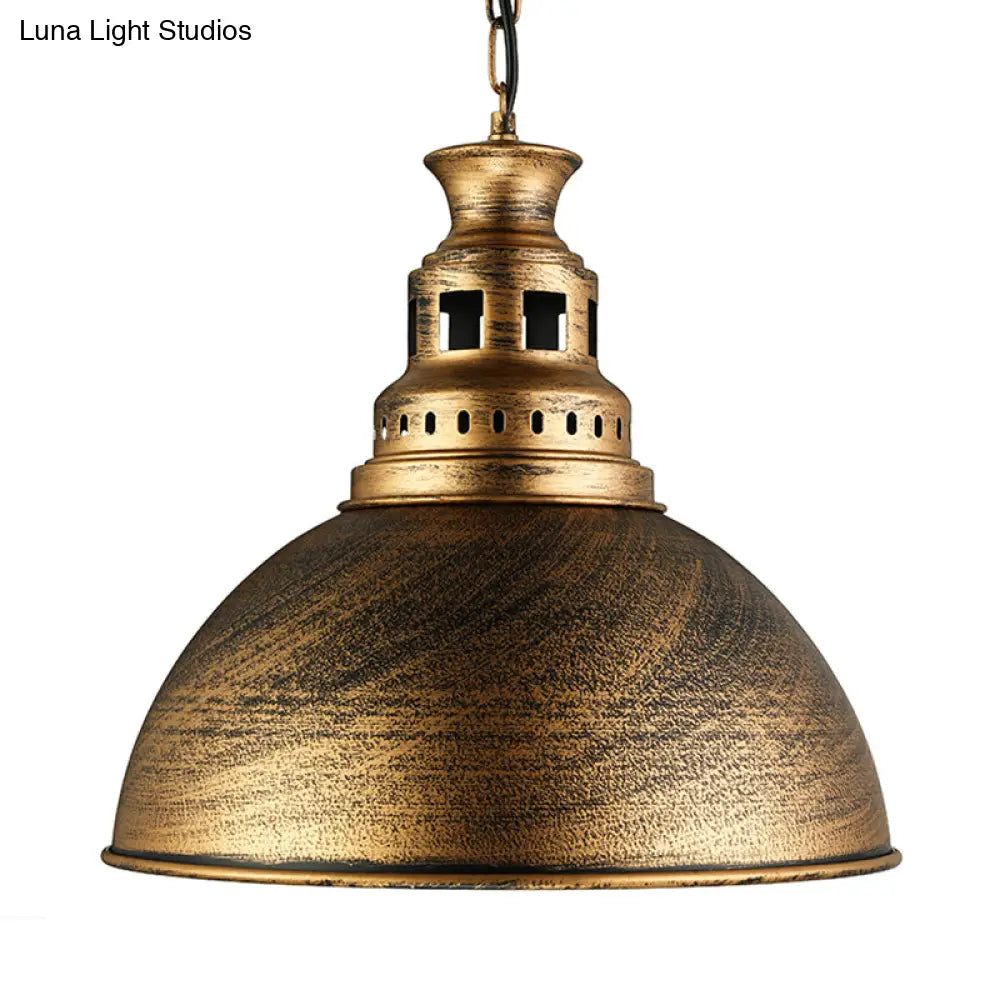 Vintage-Style Iron Dome Pendant Light For Restaurant Ceilings - 1 Head Black/White Vented Socket