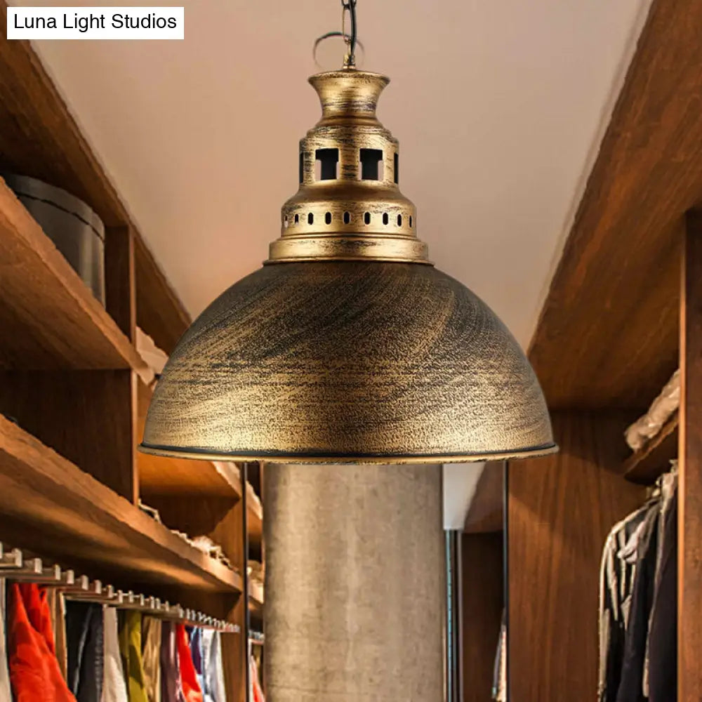 Vintage-Style Iron Dome Pendant Light For Restaurant Ceilings - 1 Head Black/White Vented Socket