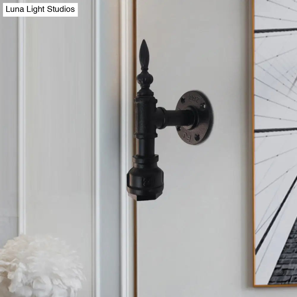 Vintage Style Metallic Matte Black Wall Lighting With Pipe Design And 1 Light For Bedroom
