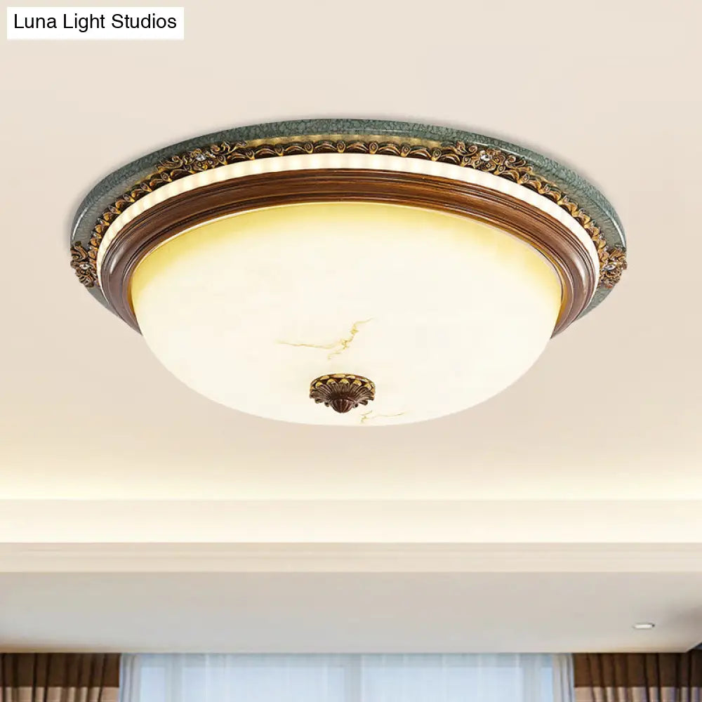 Vintage Style Opaline Glass Led Dome Flush Mount Ceiling Light In Brown - 14’/16’/20’ Width