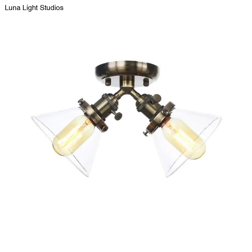 Vintage Style Restaurant Ceiling Light Fixture - 2 Heads Black/Bronze Semi Flush Mount -