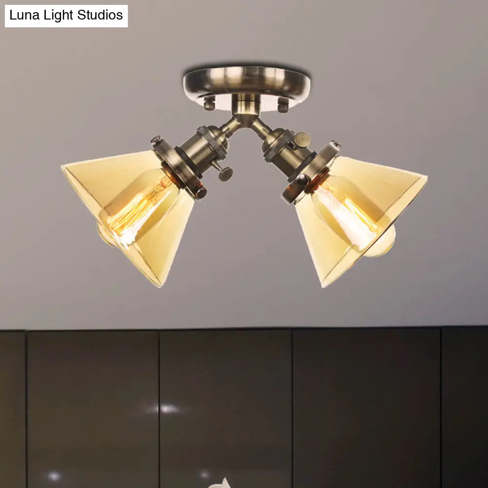 Vintage Style Restaurant Ceiling Light Fixture - 2 Heads Black/Bronze Semi Flush Mount -