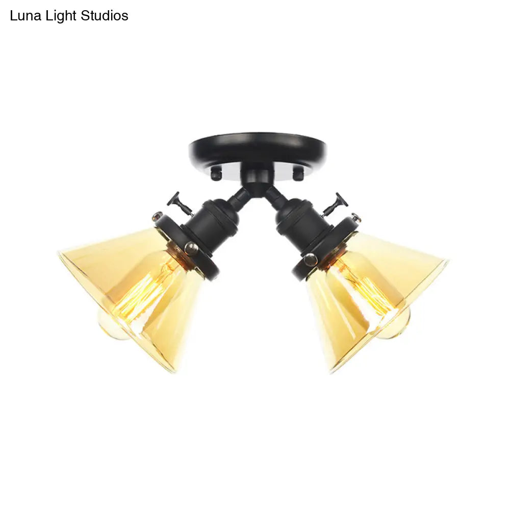 Vintage Style Restaurant Ceiling Light Fixture - 2 Heads Black/Bronze Semi Flush Mount -