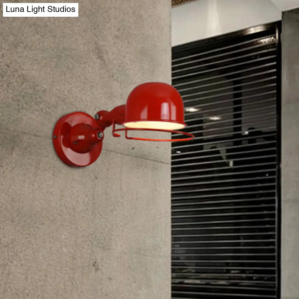 Vintage Style Rotatable Sconce Light In White/Red Metallic Dome Shade 1-Light For Bedroom Wall