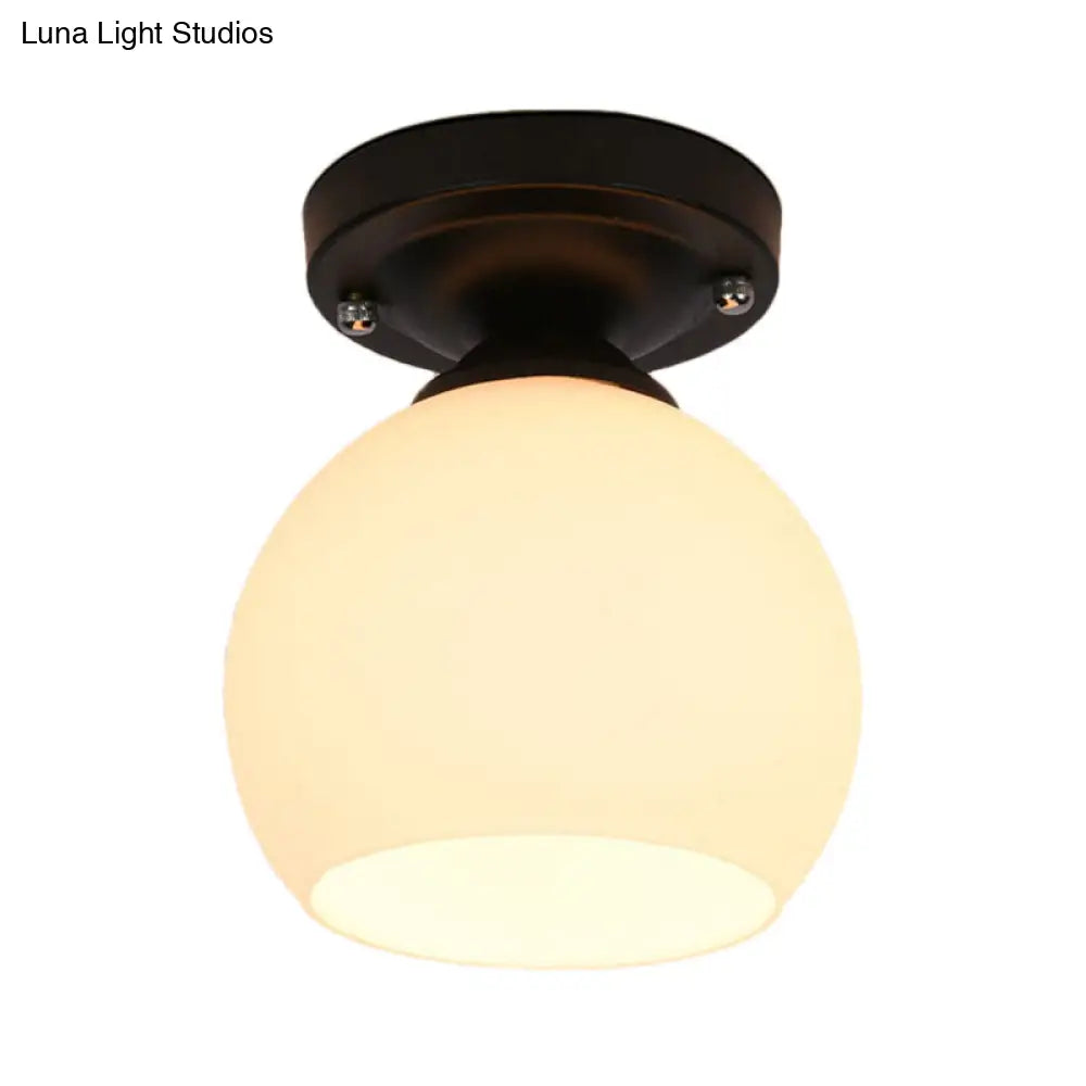 Vintage Style Semi Flush Ceiling Light Fixture 1-Light With Opal Glass Shade For Hallway – Black