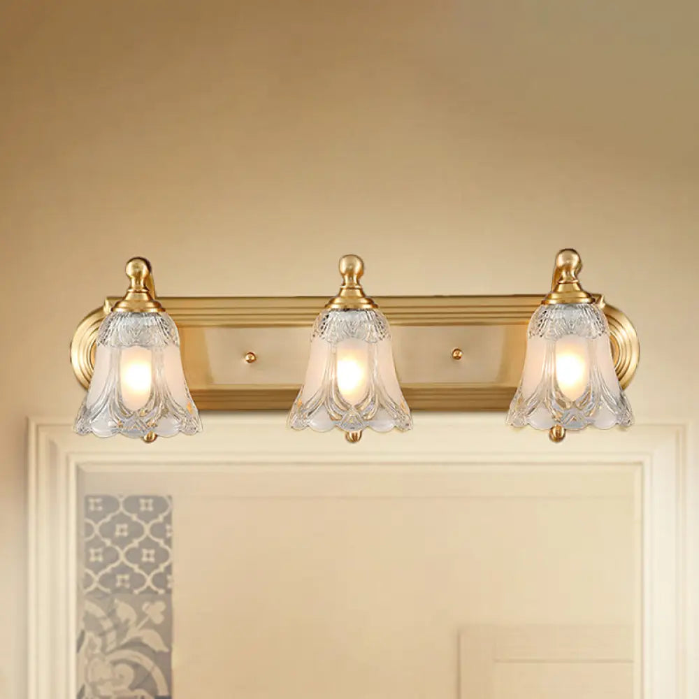Vintage Style Vanity Sconce Light With Clear Glass Shade Golden Wall Lighting For Bathroom - 2/3