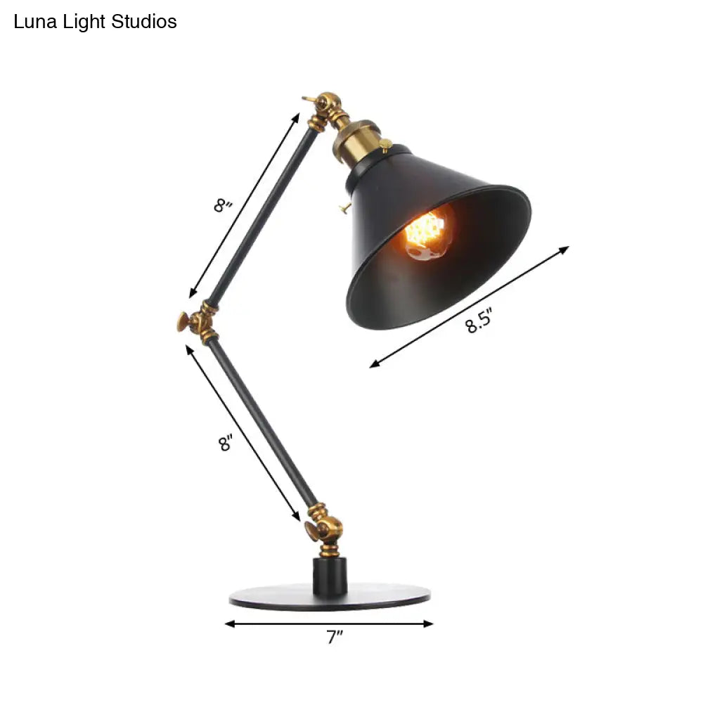 Vintage Stylish Conical Table Lamp With Metallic Shade Ideal For Study Rooms - 1 Head Black/Brass