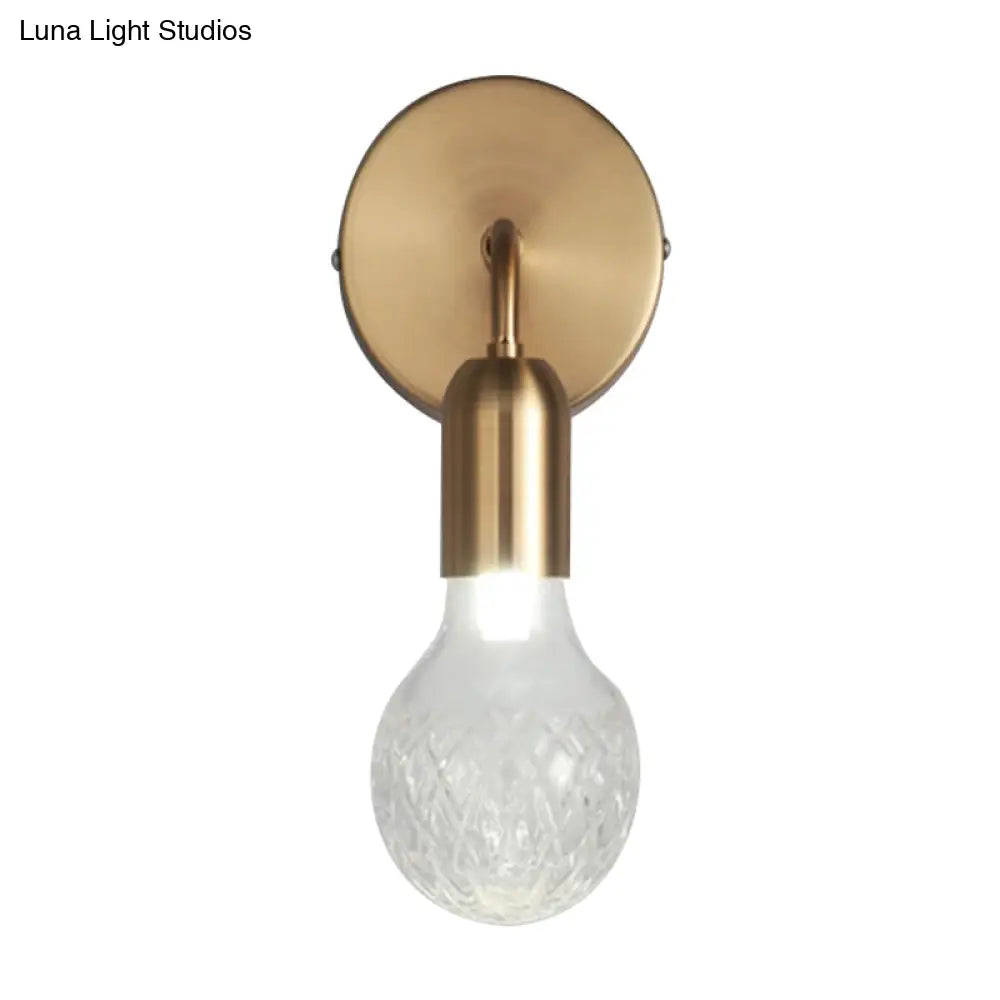 Vintage Teardrop Sitting Room Sconce Light - Textured White/Clear Lattice Glass Gold Wall Lighting
