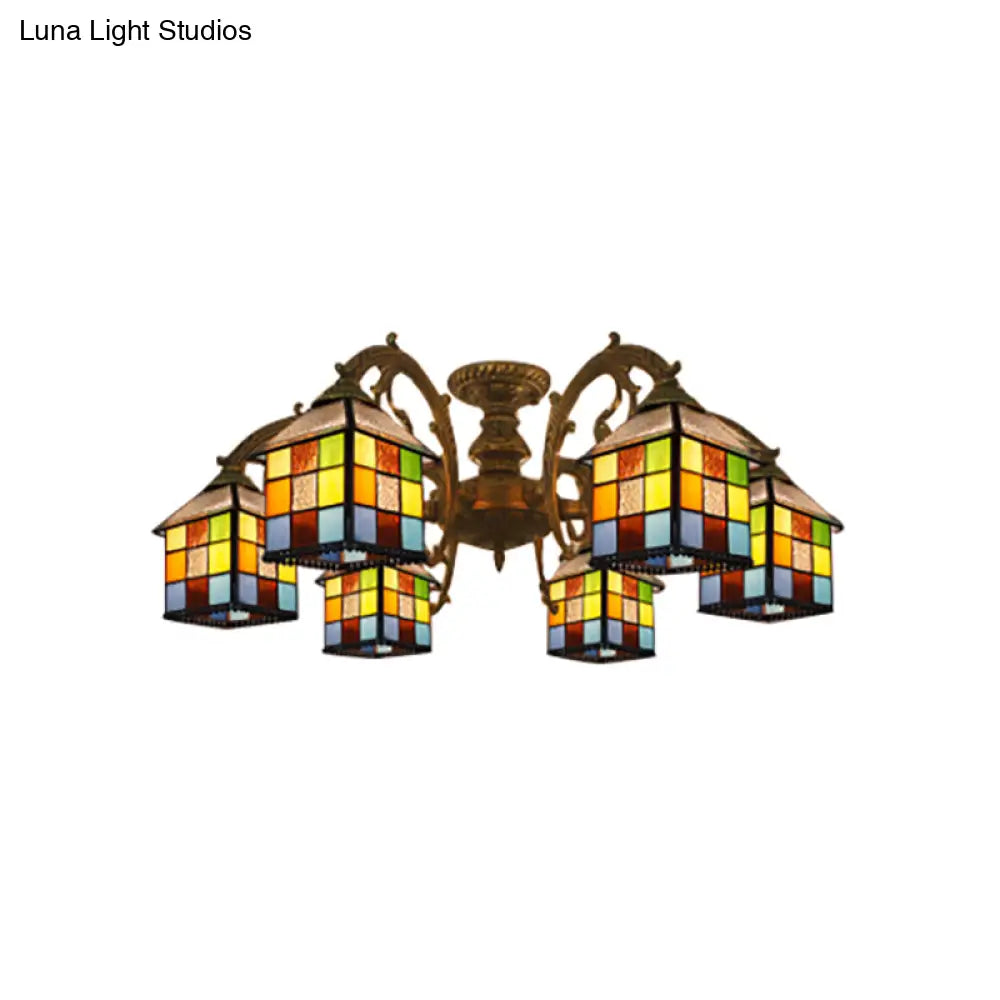 Vintage Tiffany Stained Glass Chandelier For Restaurant & Library - 3/5/6 Lights