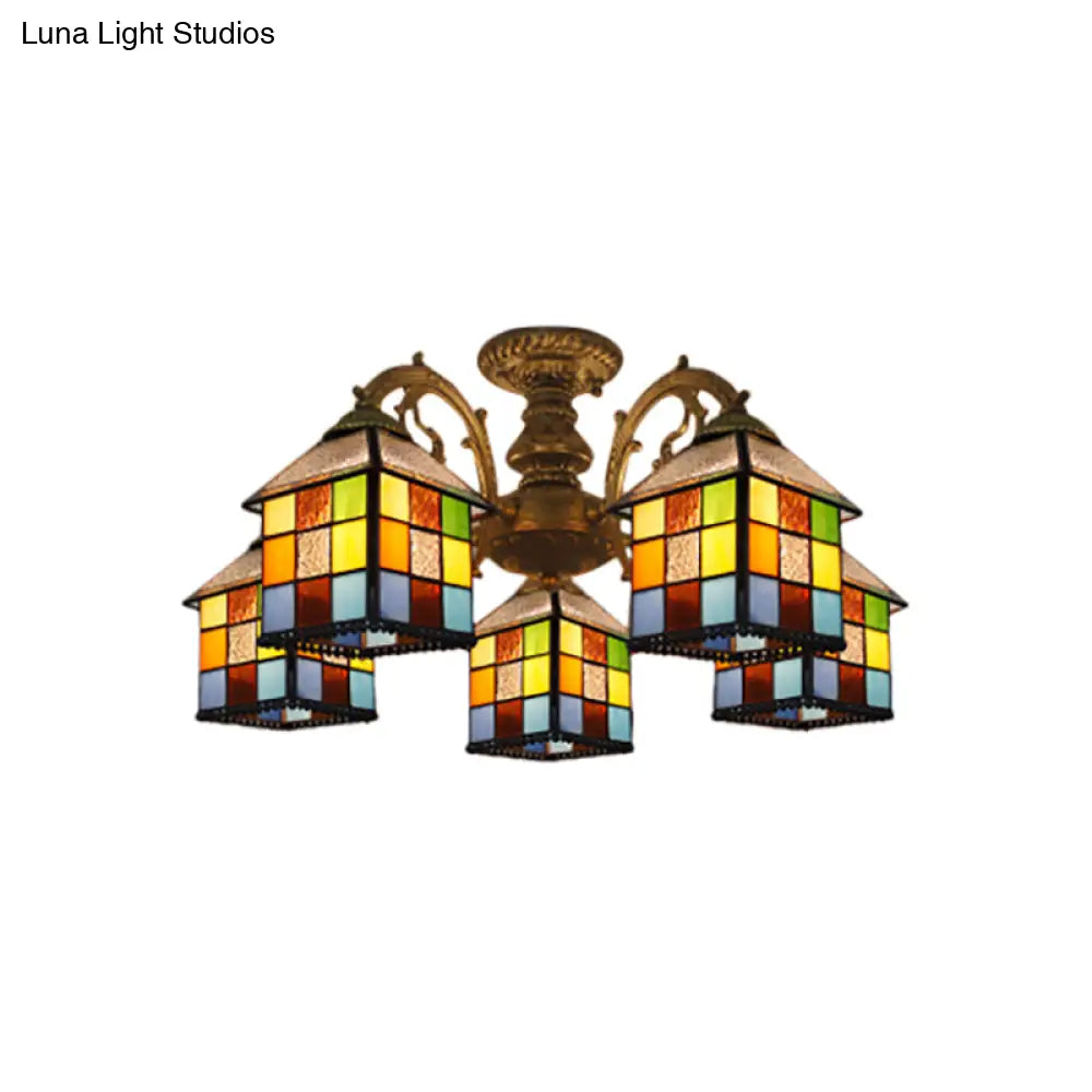 Vintage Tiffany Stained Glass Chandelier For Restaurant & Library - 3/5/6 Lights