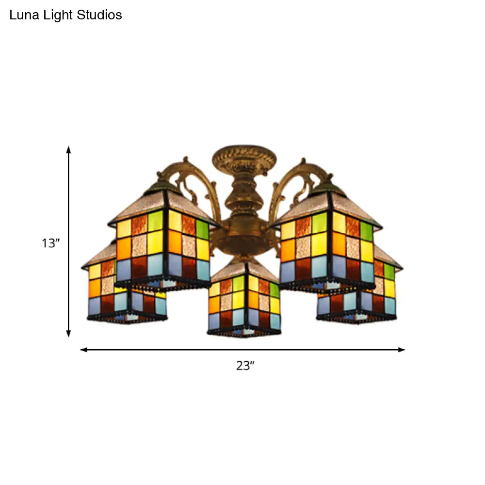 Vintage Tiffany Stained Glass Chandelier For Restaurant & Library - 3/5/6 Lights