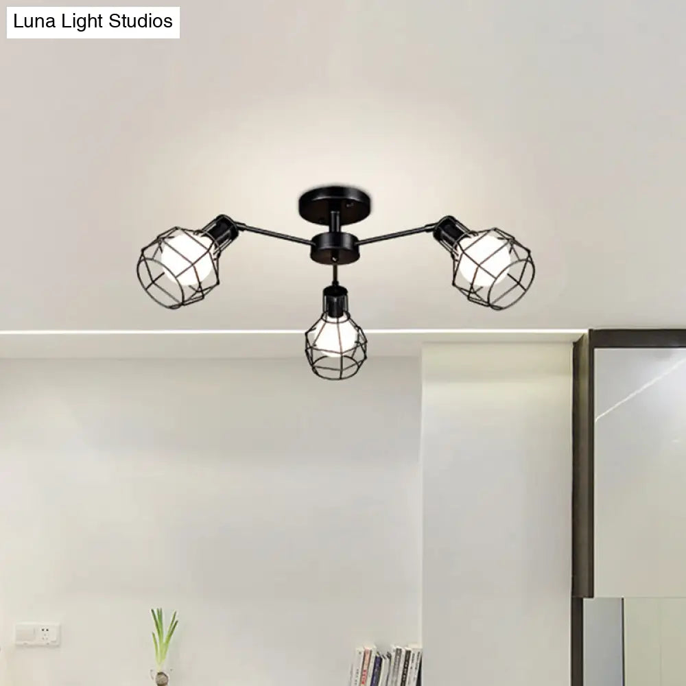 Vintage Wire Framed Metal Ceiling Lights With Adjustable Heads For Bedroom - Available In 3/5/8 And