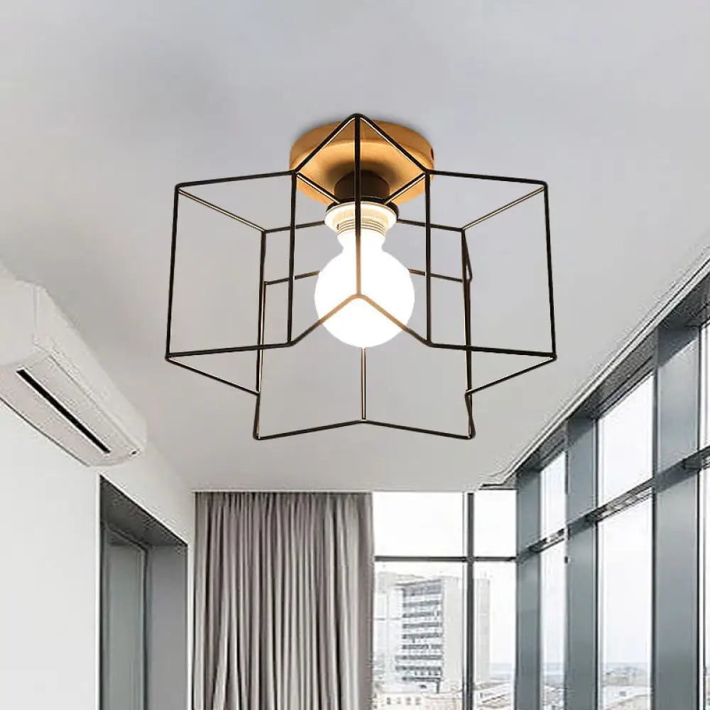 Vintage Wire Guard Ceiling Light With Star Shaped 4 Lights In Black/White Black