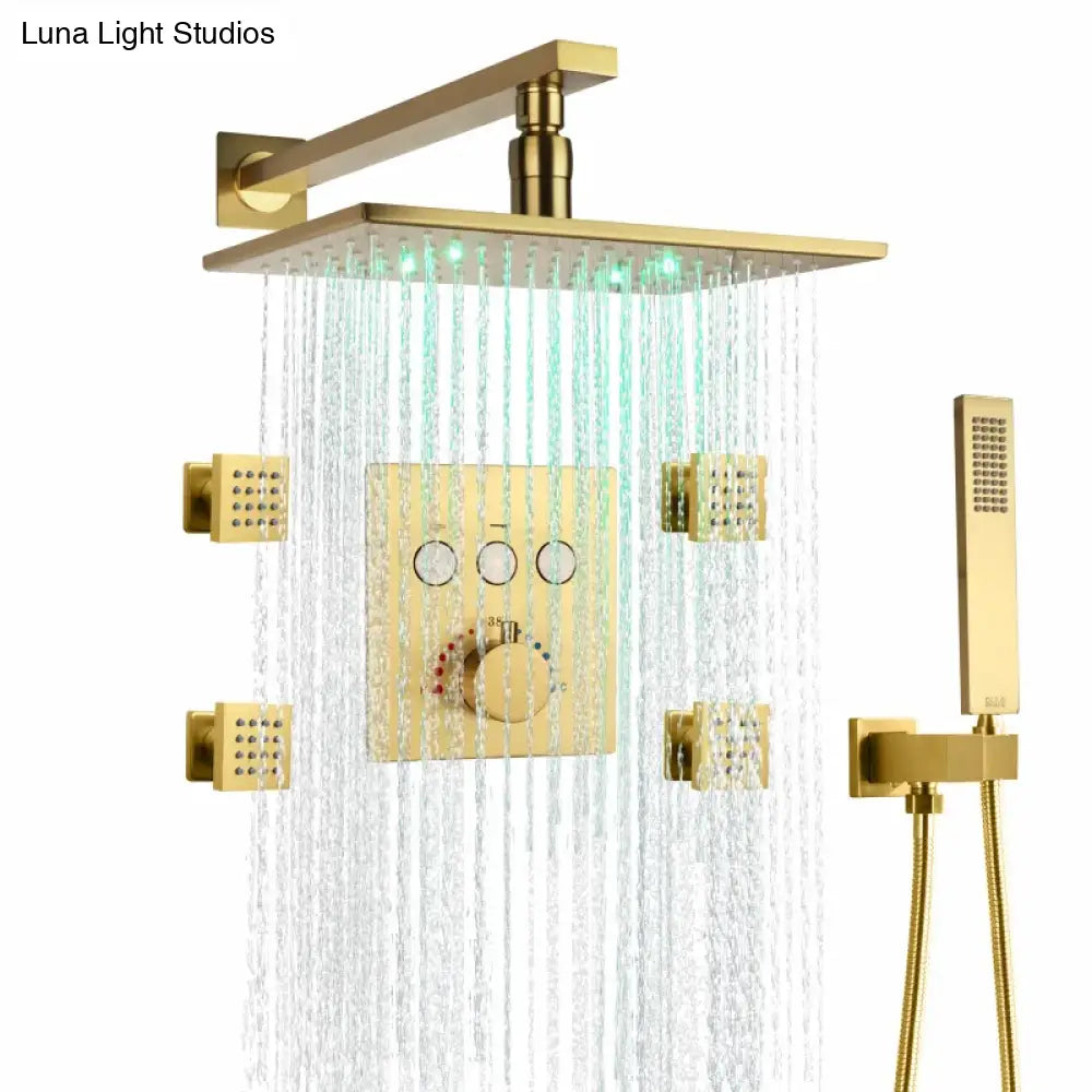 Wall Mounted Shower LED Rain Shower Rose Gold Bathroom Constant Temperature Concealed Shower Set With Massage Nozzle