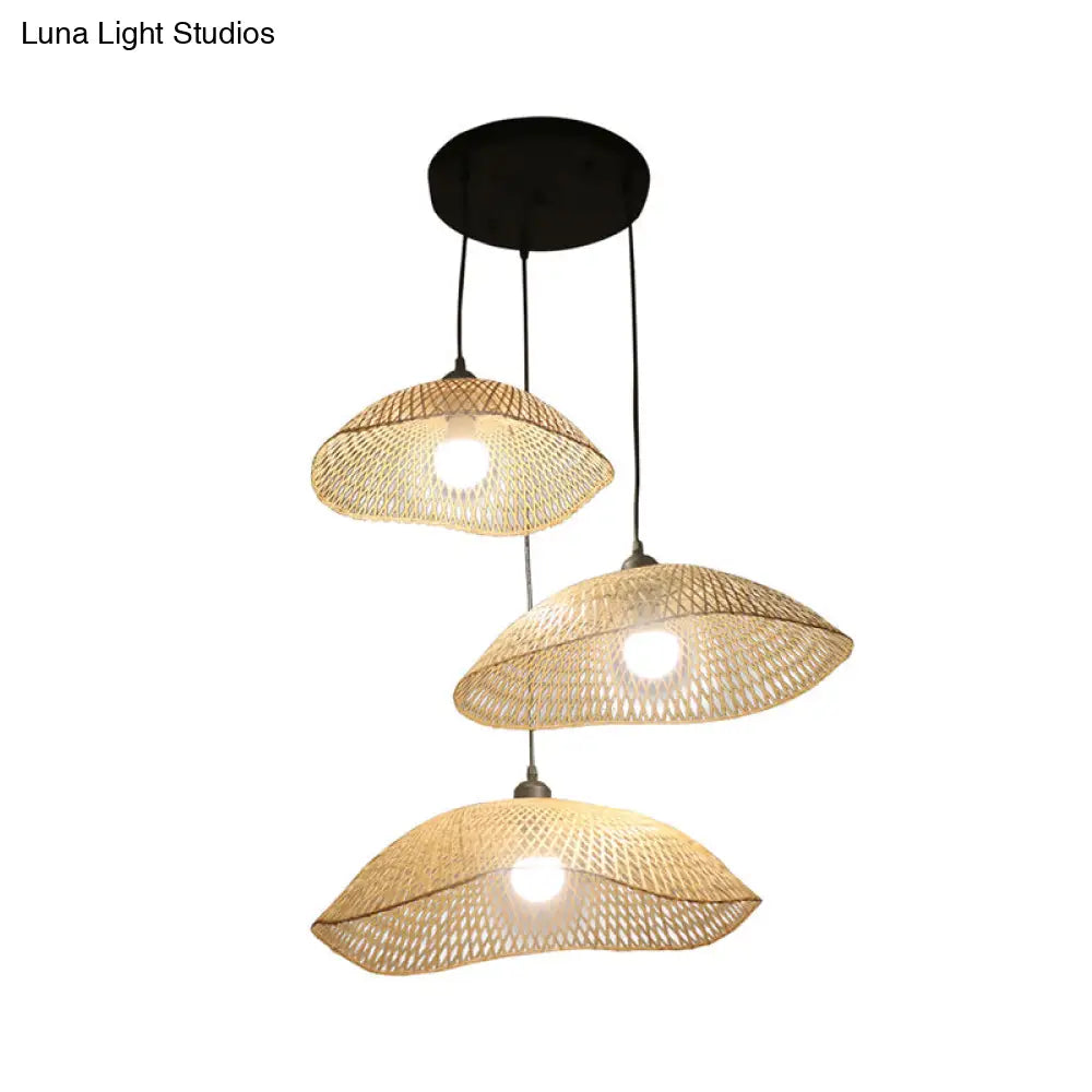 Wavy Dome Cluster Pendant Lamp - Beige With Bamboo Suspension Light Ideal For Dining Room Loft Style