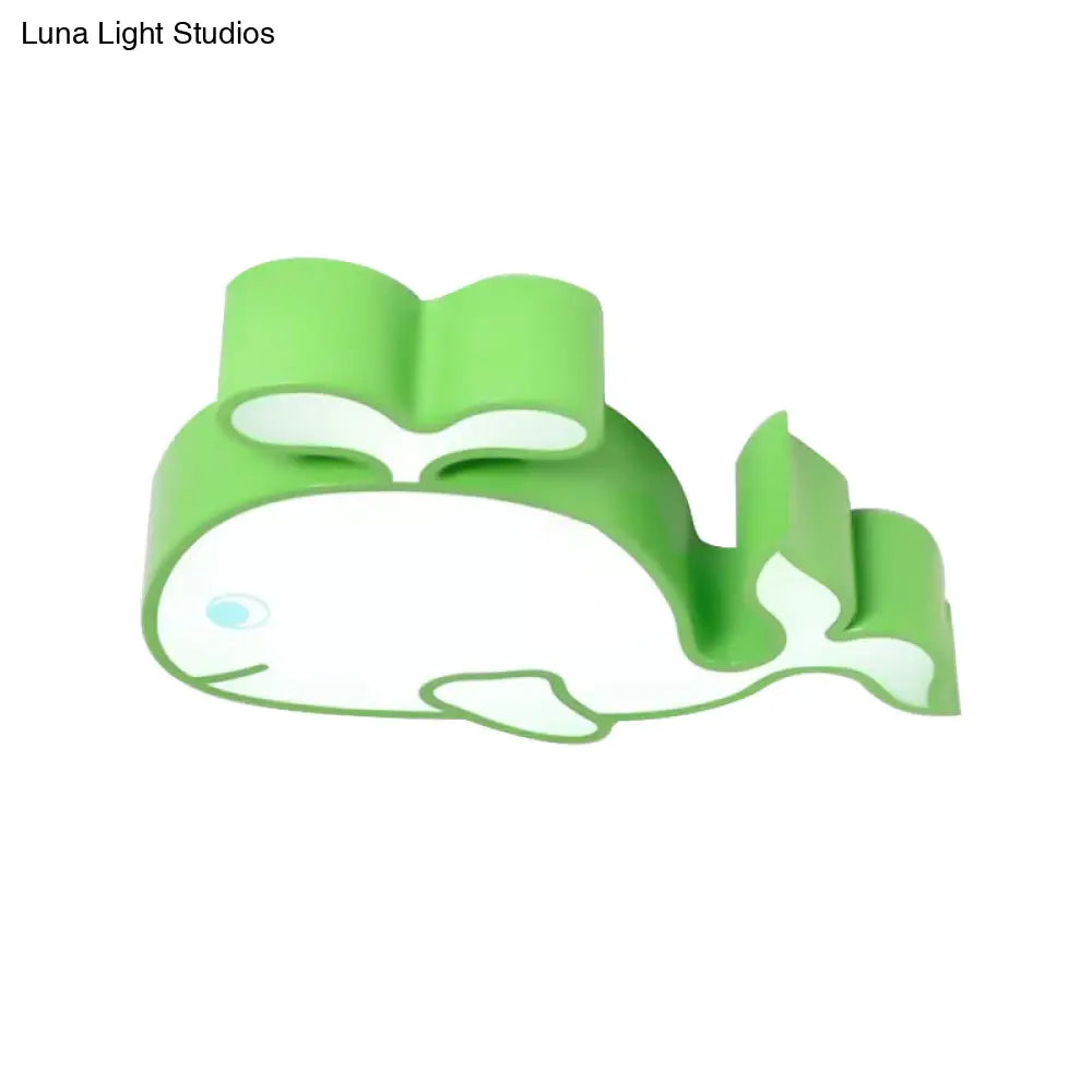 Whimsical Baby Whale Led Flush Mount Light For Kindergarten - Cartoon Acrylic Ceiling Lamp