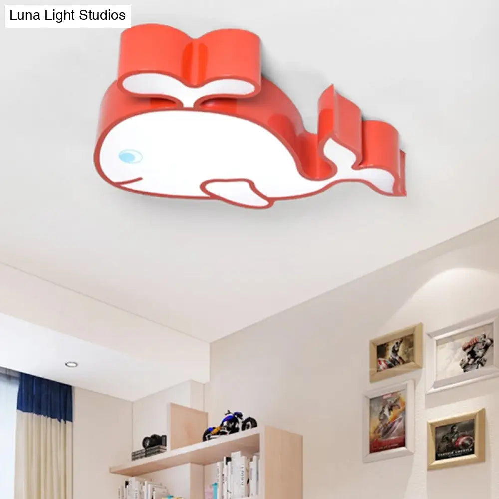Whimsical Baby Whale Led Flush Mount Light For Kindergarten - Cartoon Acrylic Ceiling Lamp