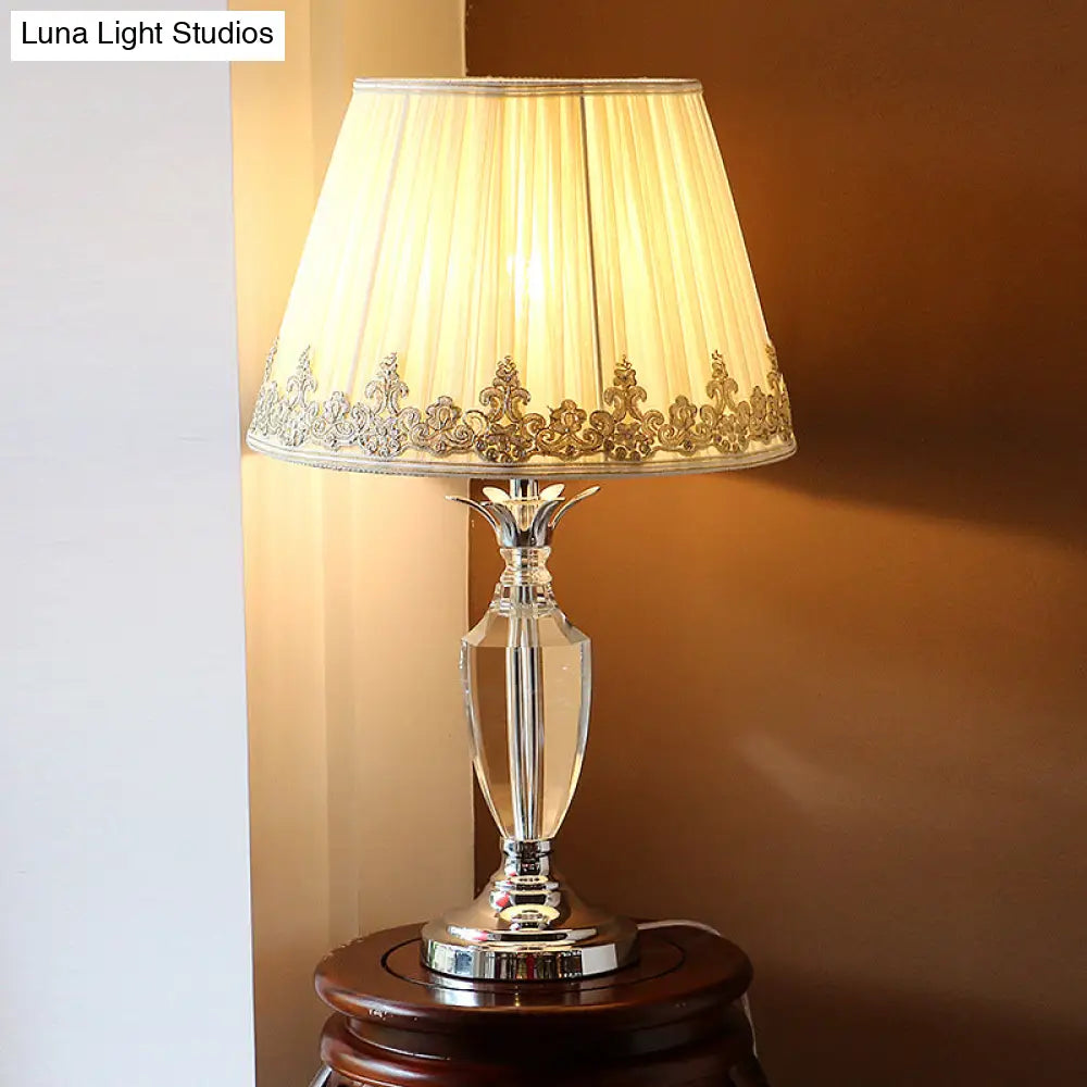 White 12/14 Minimalist Nightstand Lamp With Crystal Accent