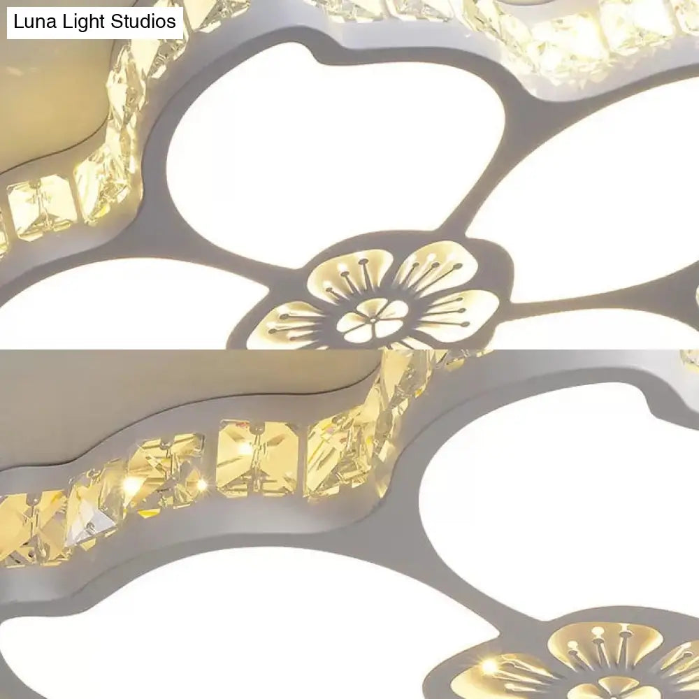 White Acrylic Petal Ceiling Lamp With Led Flush Crystal Deco Light For Kids’ Bedroom