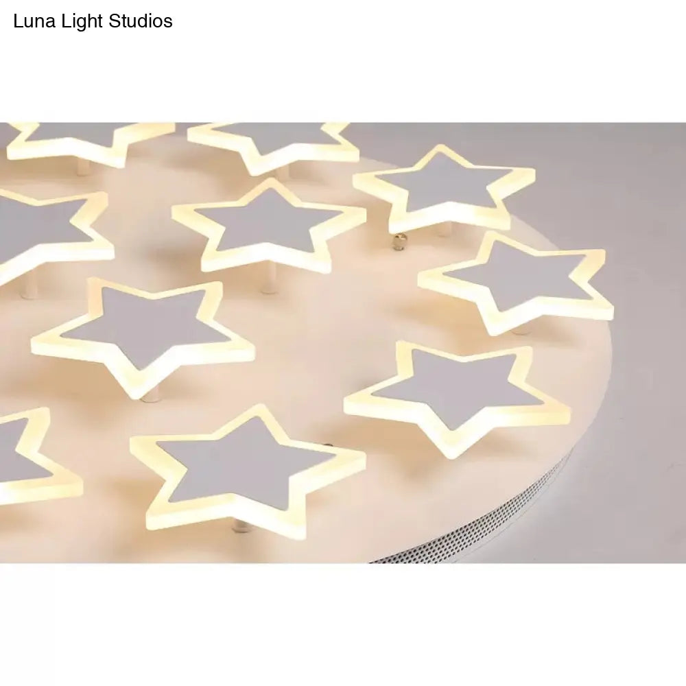 White Acrylic Starry Flush Ceiling Light For Girls Bedroom - Romantic Mount Fixture