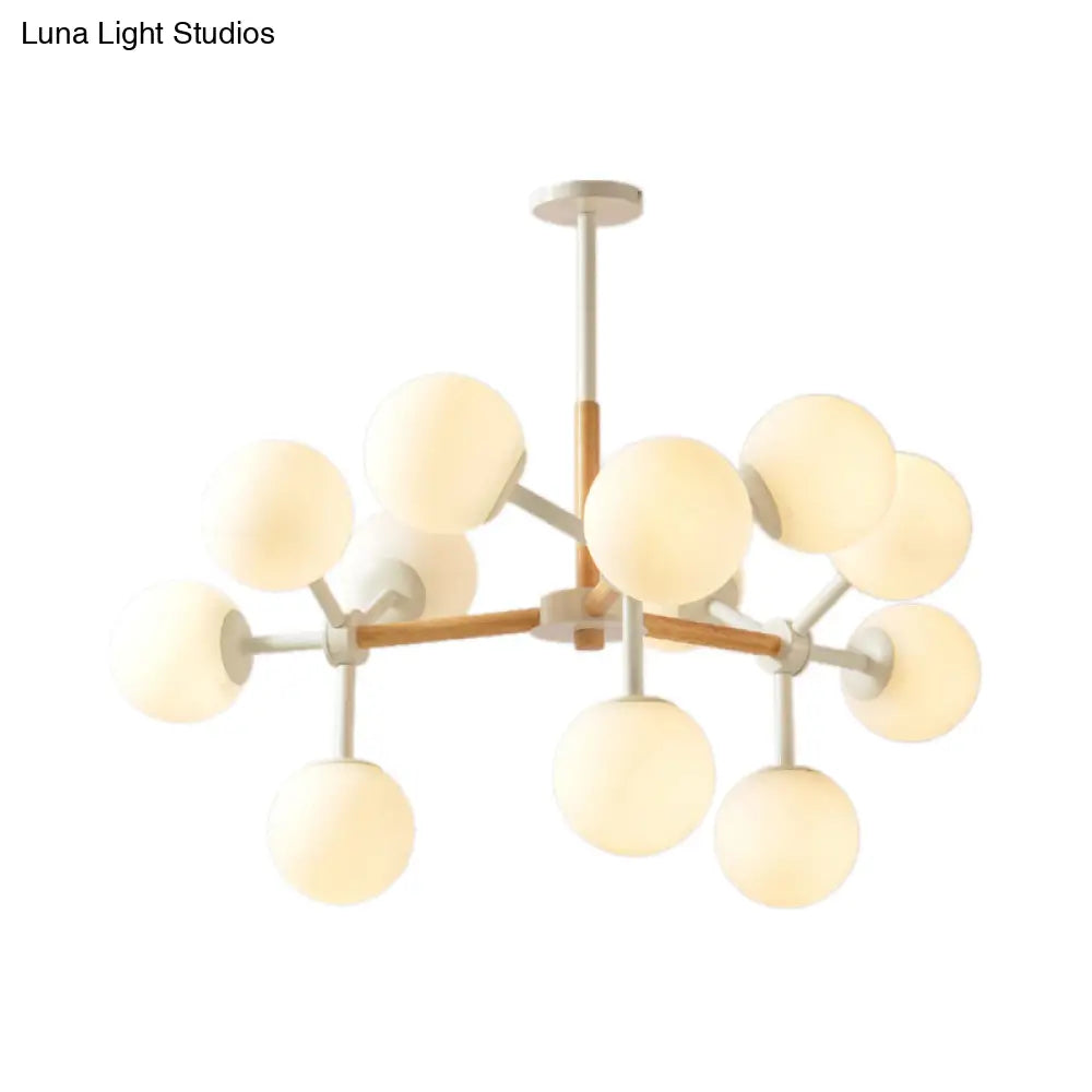 White Chandelier Light - Modern Spherical Shade Opal Glass 8/12 Lights Ideal For Hotel Dining Table