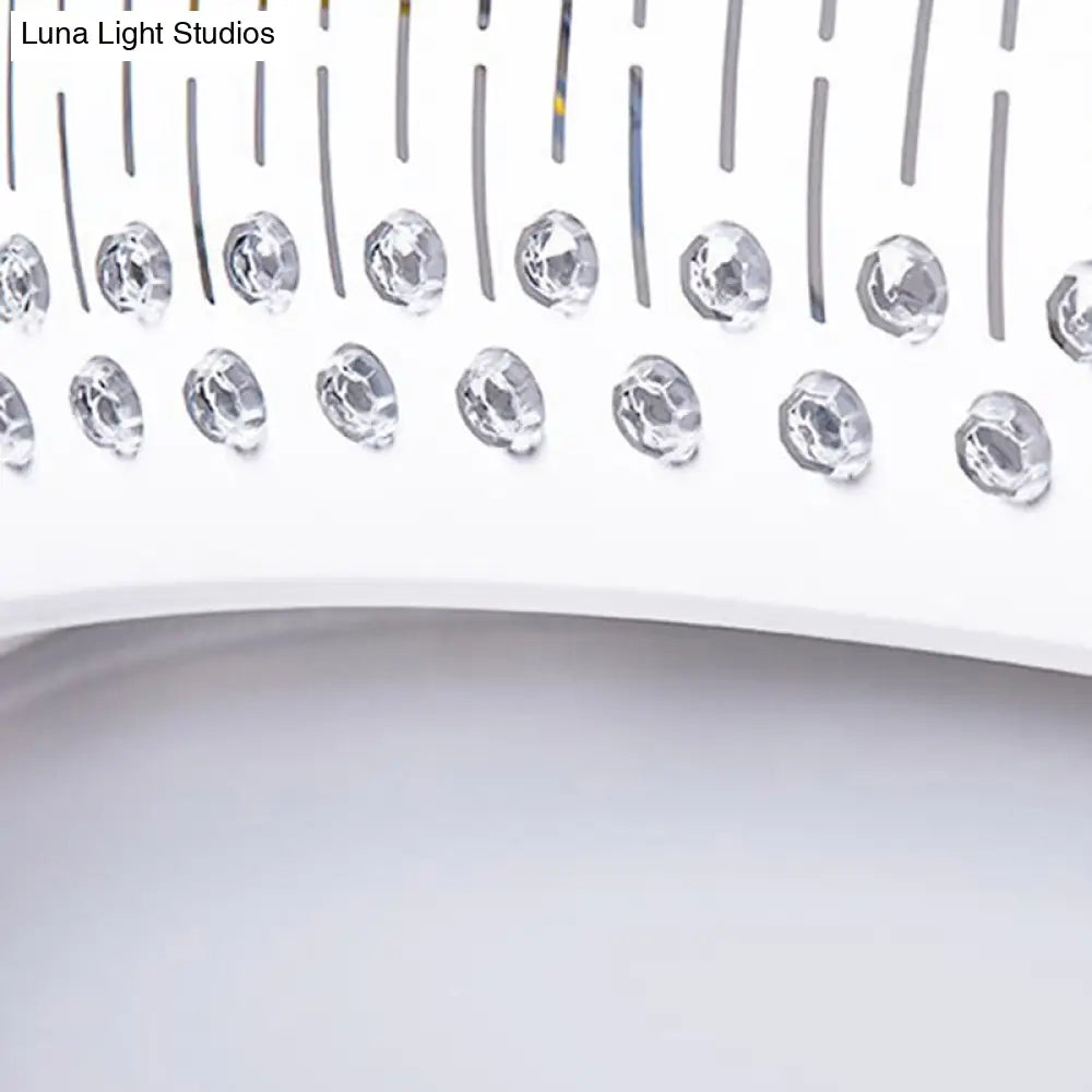 White Crystal Led Flush Mount Lamp - 23/31/36’ Round Bedroom Lighting Fixture 3 Color Light Options