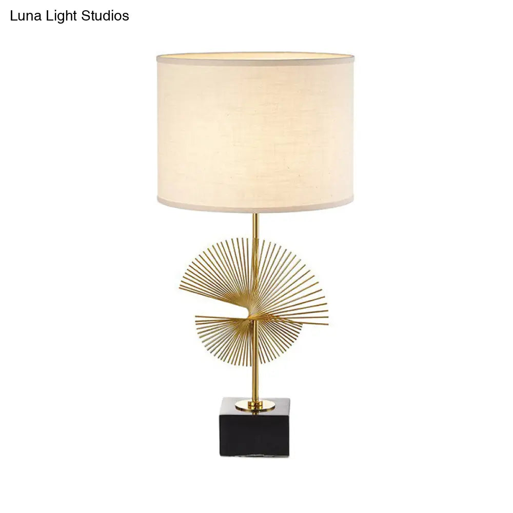 White Cylinder Task Lamp With Tradition Fabric Shade - Perfect Reading Light Square Base