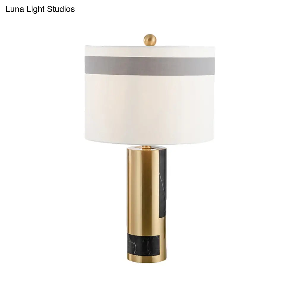 White Drum Table Lamp With Fabric Shade For Bedroom