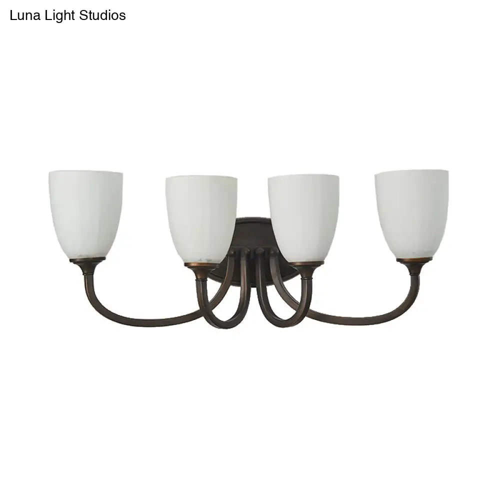 White Glass Cup Sconce: Traditional Bathroom Vanity Light With 3/4 Lights In Black/Chrome