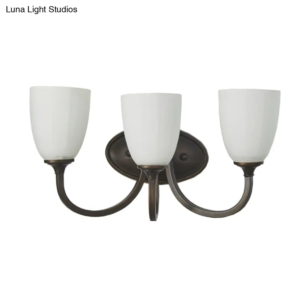 White Glass Cup Sconce: Traditional Bathroom Vanity Light With 3/4 Lights In Black/Chrome