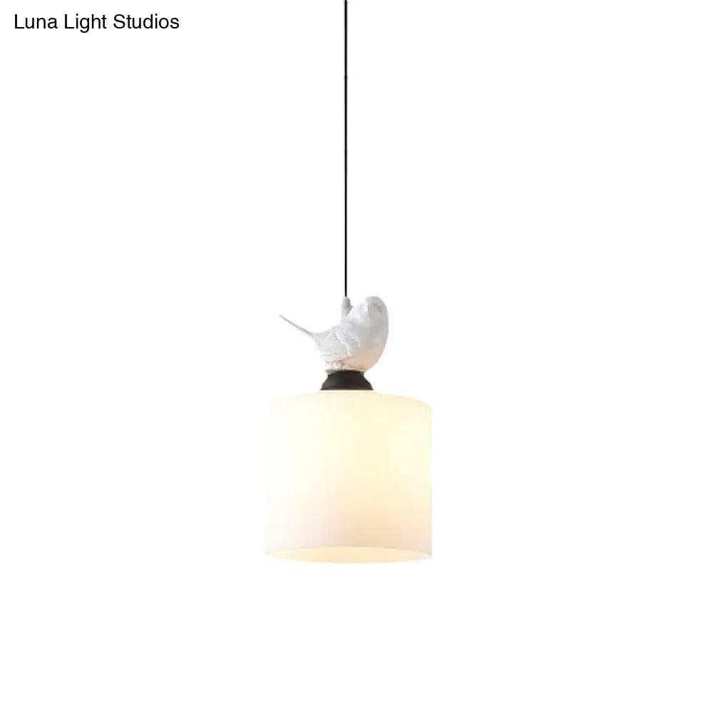 White Glass Cylinder Pendant Light: Simple Style Hanging Lamp With 1 Light Kit