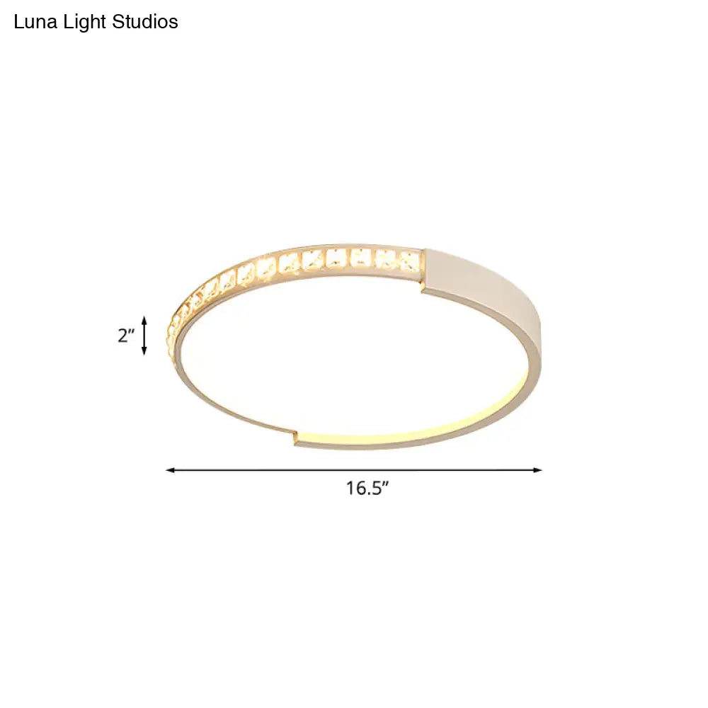 White Inlaid Crystal Led Flush Mount Ceiling Light For Minimalist Bedroom