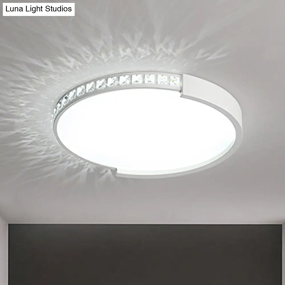 White Inlaid Crystal Led Flush Mount Ceiling Light For Minimalist Bedroom