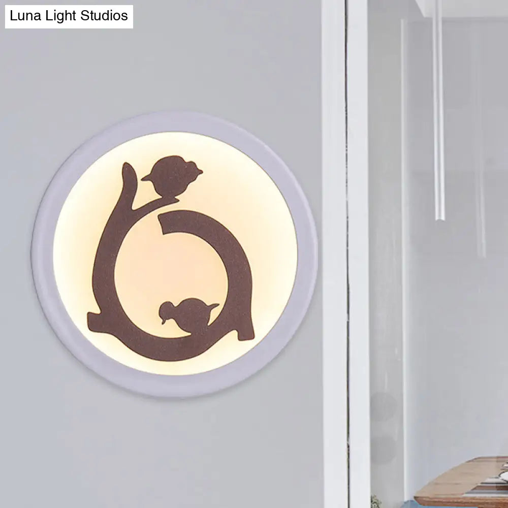 White Led Acrylic Wall Sconce With Bird Silhouette - Nordic Style