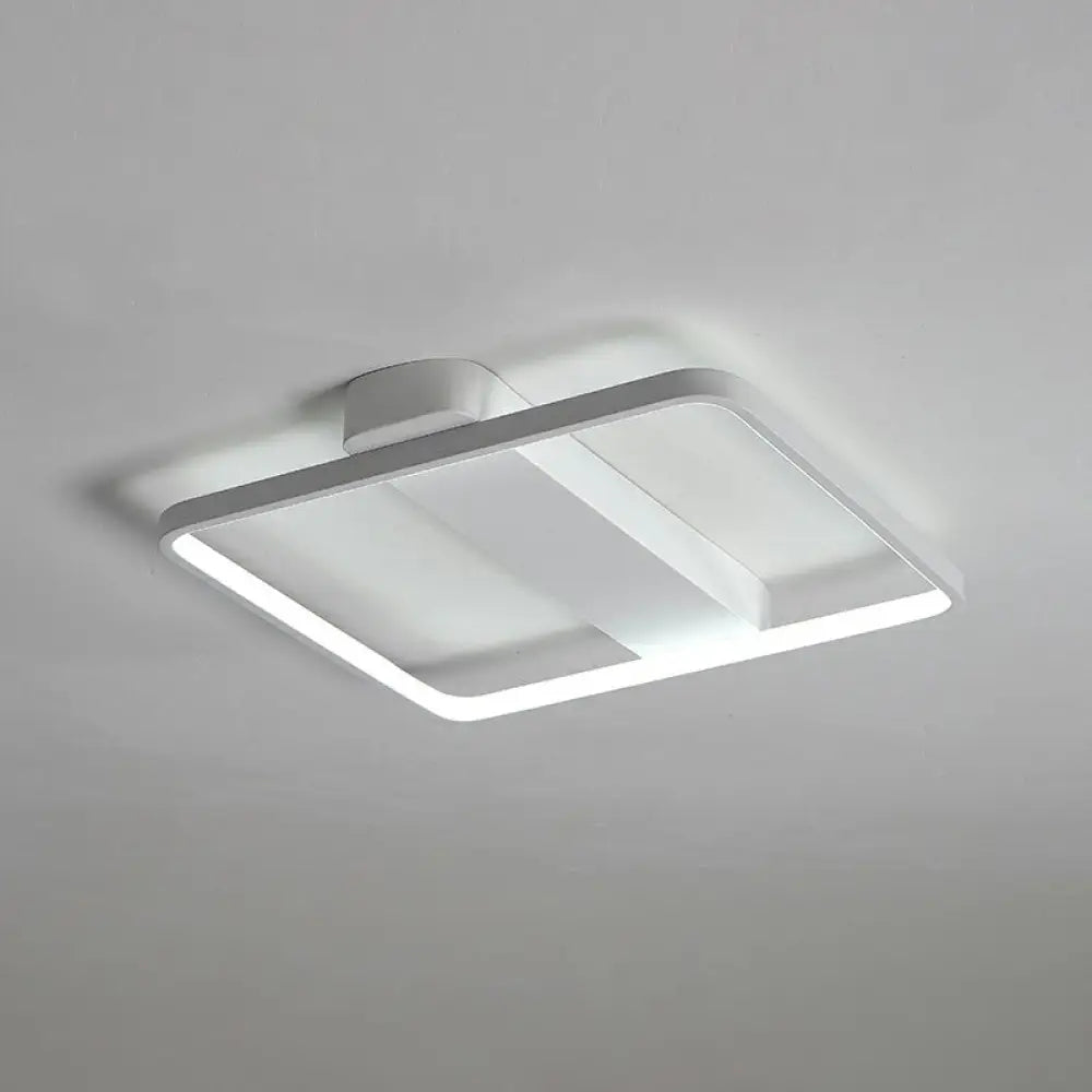White Led Flush Mount Light: Modern Geometric Fixture For Bedroom Ceiling / 18’ Square Plate