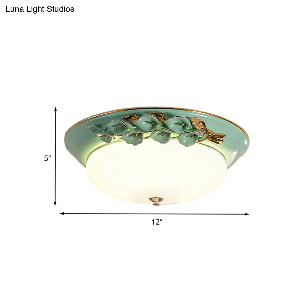 White Led Flush Mount Lighting For Bedroom - Pastoral Bowl Ceiling Fixture (1 Light Metal