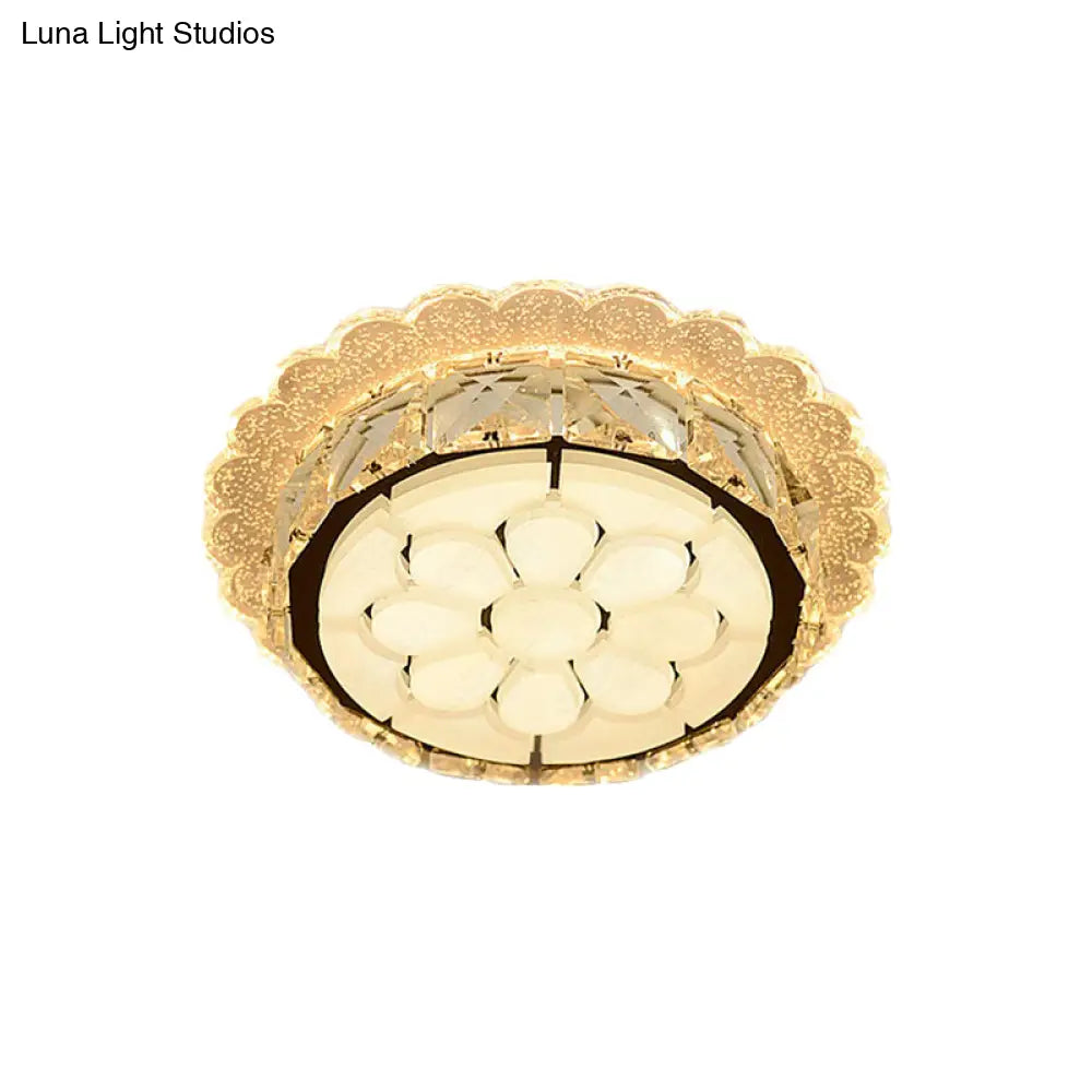 White Led Flushmount With Etched Floral Design For Corridor Ceiling Lighting