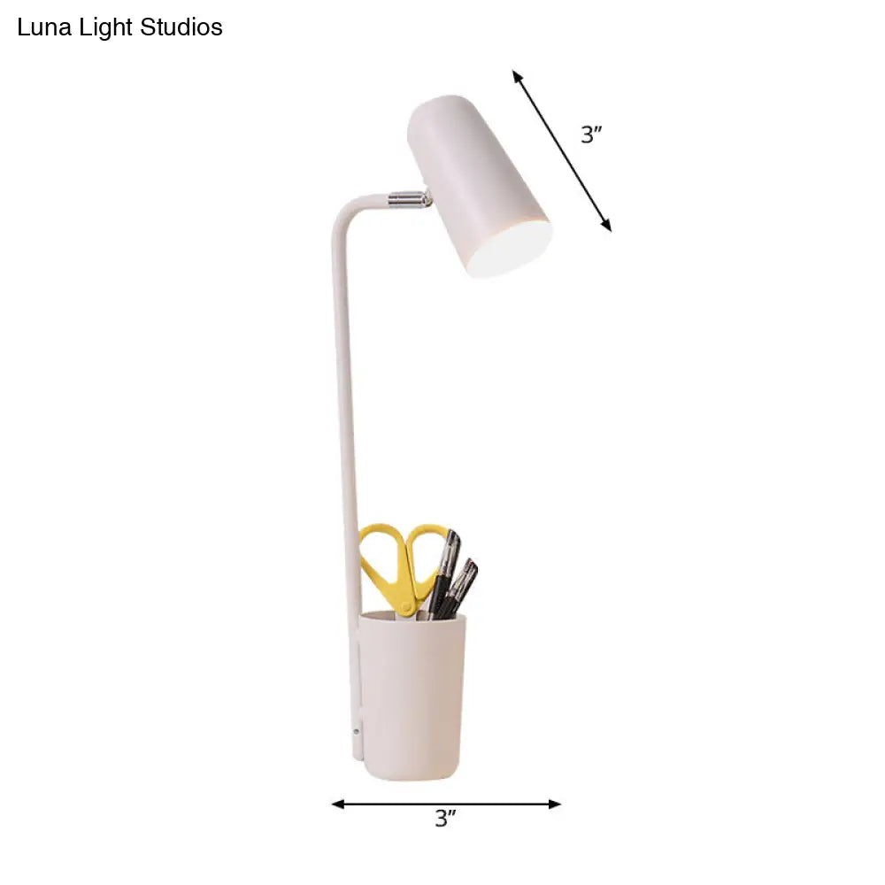 White Metal Desk Light With Pen Holder - Living Room Cup Table