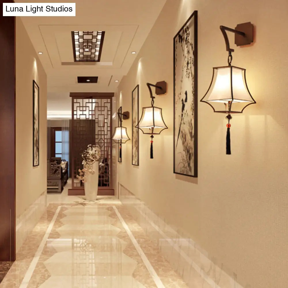 White Metal Empire Shade Wall Sconce With 1 Classic Light For Hallways