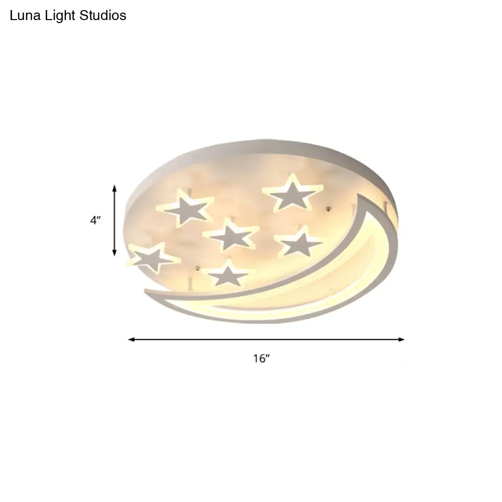 White Metal Moon And Star Flush Ceiling Light For Kid’s Cartoon Bedroom