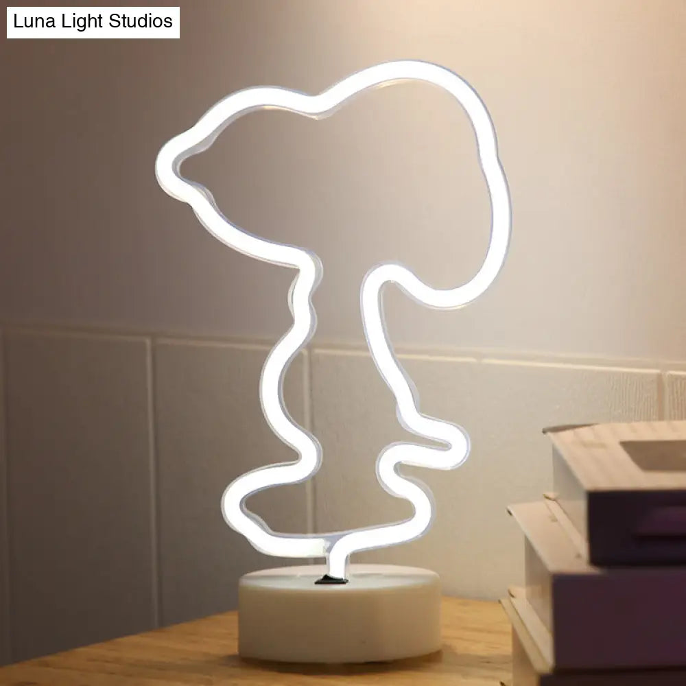 White Plastic Animal Night Light For Kids Bedroom - Battery Led Nightstand Lighting Solution