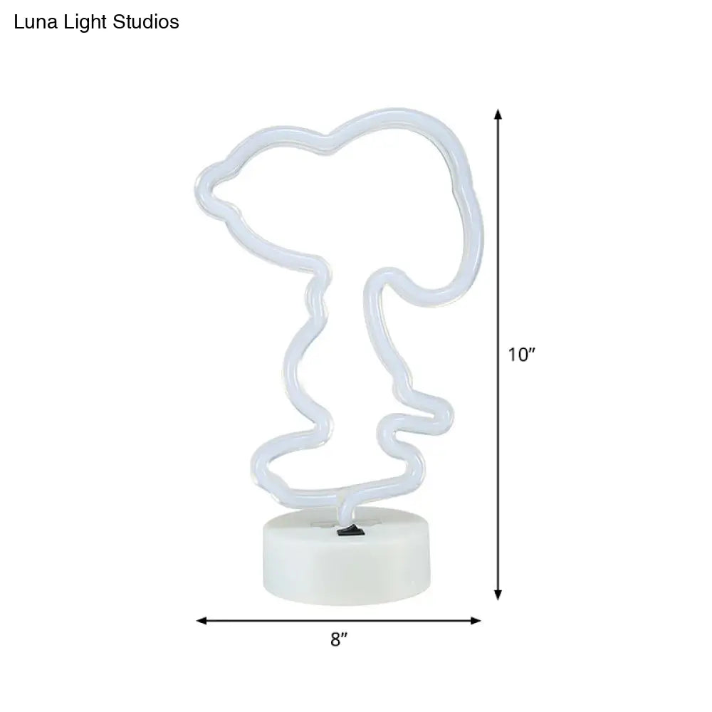 White Plastic Animal Night Light For Kids Bedroom - Battery Led Nightstand Lighting Solution