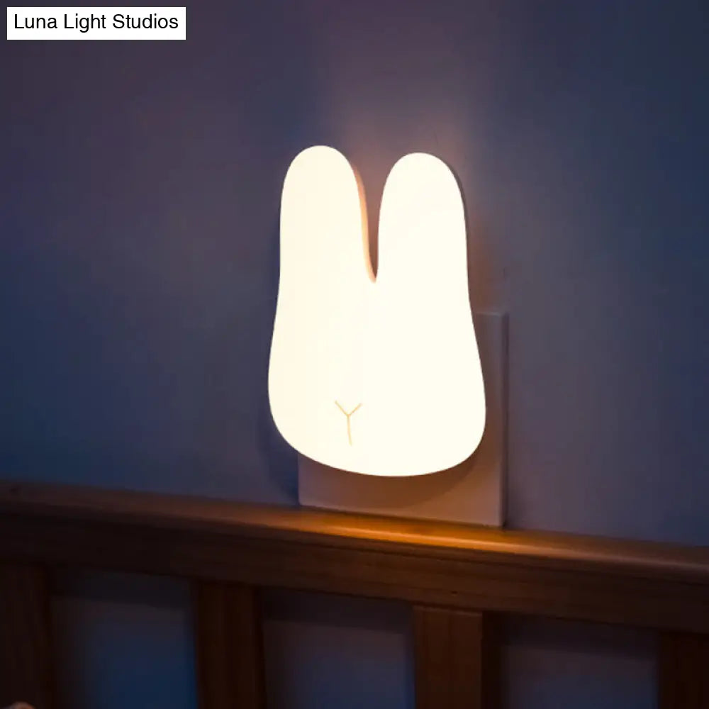 White Rabbit Led Night Lamp - Cute Cartoon Plug-In Wall Light For Nursery