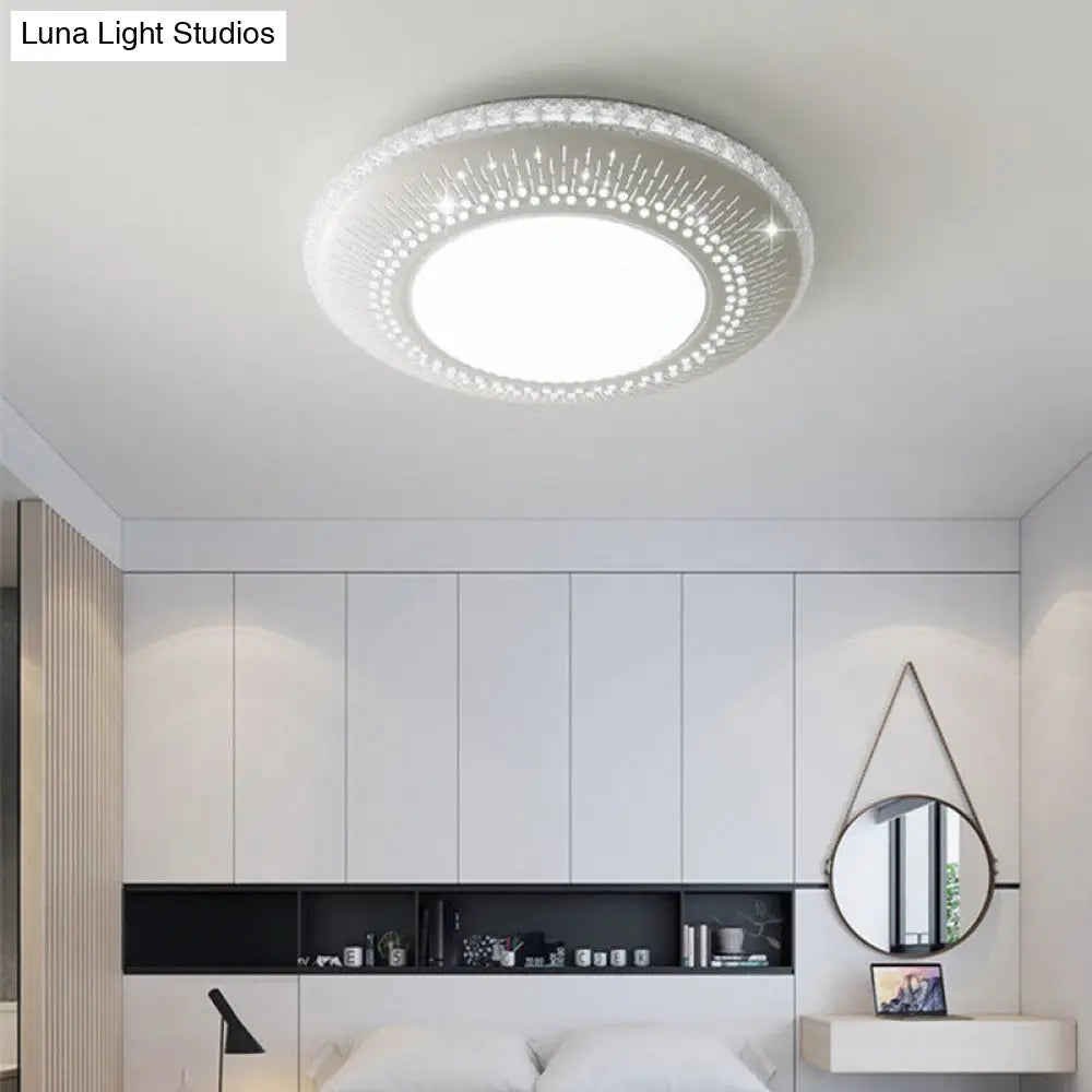 White Round Led Bedroom Flush Light In 21’/25’ With Simple Acrylic Design And 3 Color Options