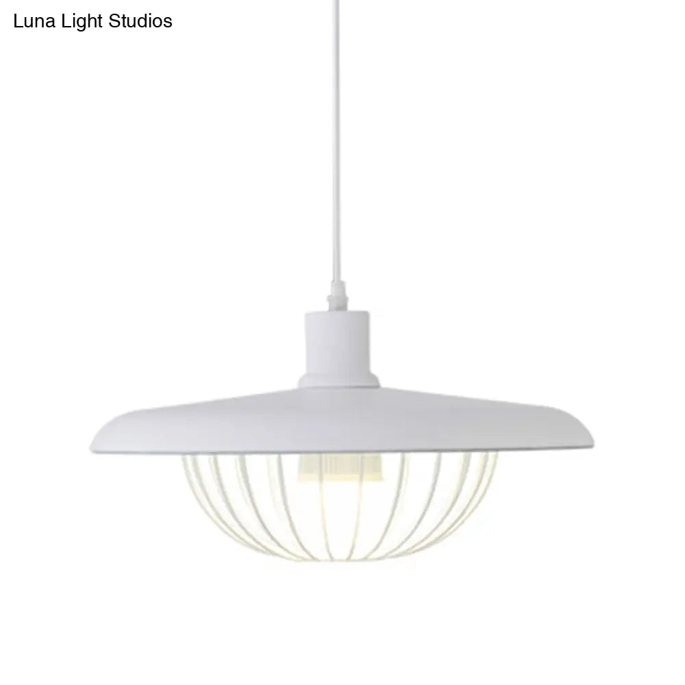 Wire Cage Down Lighting Pendant With Metal Shade - Modern Style Fixture